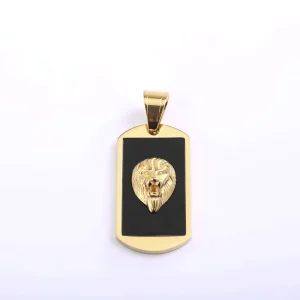 European and American Vintage Stainless Steel Pendant Necklace with Resin Lion Animal Pendant Bamboo Chain for Both Men Women