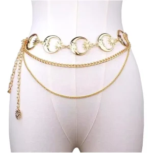 European and American Vintage Sun Moon Star Pendant Body Chain Fashion Metal Heart Shaped Waist Chain Metal Belts