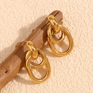 European and American fashion niche personalized stainless steel French O shaped twisted geometric earrings