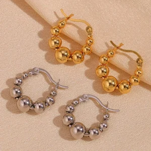 European and American fashionable minimalist niche titanium steel earrings stainless steel gradient size beads ear hoop