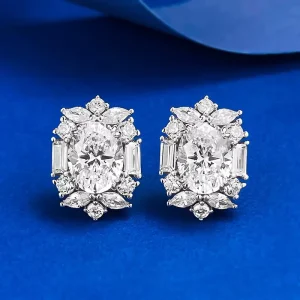 Everyday Costume Jewelry Sterling Silver Top Cz Zircon Oval Shape Stud Earring