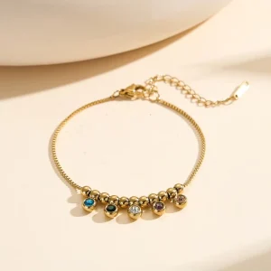 Everyday Wear 304 Stainless Steel Adjustable 5 Stone Bezel CZ Box Chain Bracelet Stylish Jewelry for Casual Outings
