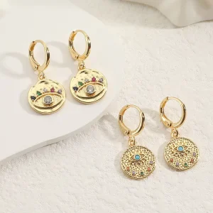 Evil Eye Earrings Colorful Zircon Evil Eyes Personality Drop Earrings