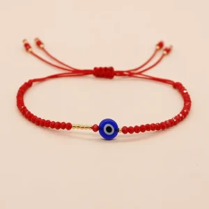 Evil Eye Jewelry Handmade Beaded Red Crystal Friendship Adjustable Bracelets for Women
