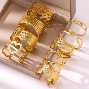 Exaggerated 304 Gold Plated Stainless Steel Wide Opening Bracelet
