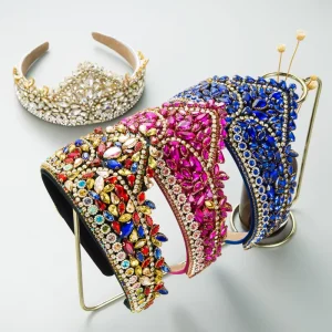 Exaggerated Baroque Ins Colored Glass Headband Wide edge Retro Style Flash Crown Headband Hair Accessories