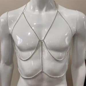 Exaggerated Beach Casual Body Clothing Chain Neck Accessory Sparkling Diamond Sexy Tassel Necklace Chest Chain Women’s