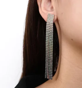 Exaggerated Colorful Diamonds Crystal Claw Chain Long Tassel Earring for Women