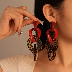 Exaggerated Contrasting Acrylic Leopard Print Geometric Earrings with Personalized Temperament High end Earrings for Women