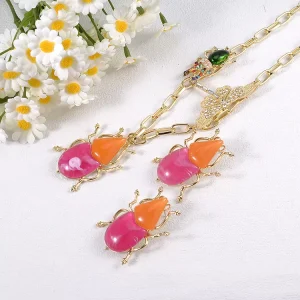 Exaggerated Design Insect shaped Necklace and Earrings Set Colorful Special Party Jewelry Stylish Accessories