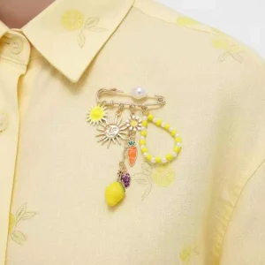 Exaggerated Design of Lemon and Carrot Brooches Fashion Multi element Accessories Featuring Fruits and Flowers