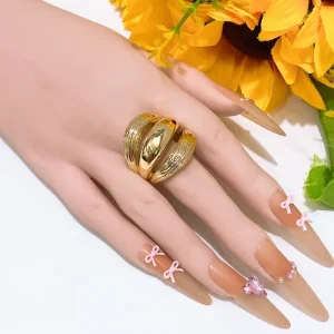 Exaggerated Hollow Large Ring Alloy Gold Plated Smooth Fashion Ring