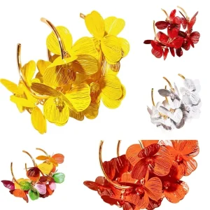 Exaggerated Hollow Out Spray Painted Trendy Large 3D Flower Women’s Earrings Yellow Metal Drop Computer Printed Ear Accessories