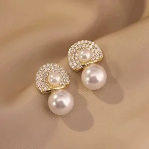 Exaggerated Large Pearl Earrings Women’s Fashion Gold Plated Temperament French Earrings for Women Light Luxury Jewelry