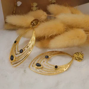 Exaggerated Leaf Natural Stones Drop Earrings Non Tarnish Stainless Steel Gold plated Earring Trendy Women’s Party Jewelry