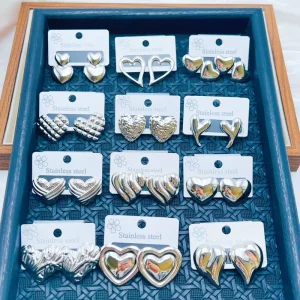 Exaggerated Personality Multiple Heart Shaped Styles Stainless Steel Fashion Stud Earrings for Women Jewelry