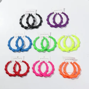 Exaggerated Round Bamboo Joint Earrings Hip Hop Iron Multicolor Hoop Earrings for Women