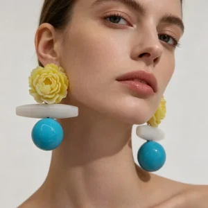 Exaggerated Summer Macaroon Acrylic Peony Flower Earrings Vintage Trendy Colored Resin Round Ball Drop Earrings for Women