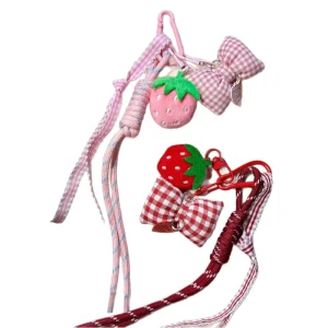 Exclusive Heart Keychain New Leather Pendant Bag Couple Pendant Miiu Chain Bow Tie Strawberry