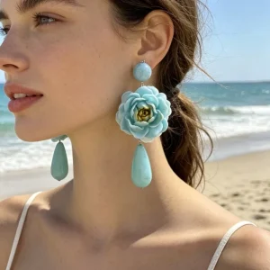 Exquisite Blue Water Drop Flower Earrings Fashion Unique Gradient Flower Stud Earrings Jewelry for Women