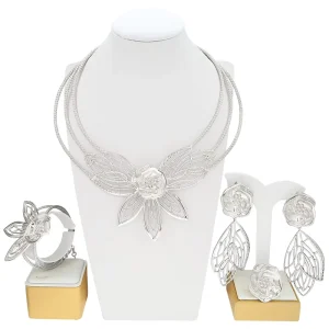Exquisite Brazilian Gold Style Jewelry Set Unique Women Flower Pendant Design Necklace 4 Pieces Accessories