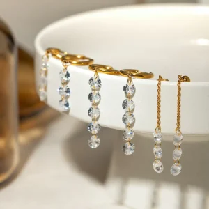 Exquisite Cubic Zircon Tassel 18k Gold Stainless Steel Three five White Crystal Drop Dangling Earrings Jewelry