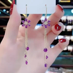 Exquisite Flower Stud Earrings Alloy Korean Style Luxury Tassel Trendy Earring