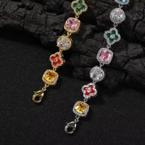 Exquisite Geometric Mixed Color Clover Flower Adjustable Enamel Hand Wrist Bracelet