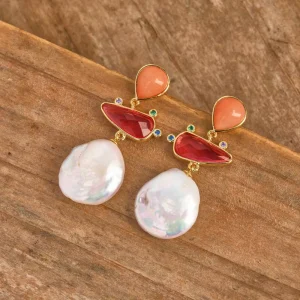 Exquisite Ladies Fashion Dangle Earrings Natural Gemstone Pearl Pendant with Shell Design