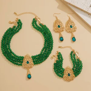 Exquisite Luxury Party Jewelry Trendy Elegant Crystal Pearl Beaded Choker Necklace Bracelet Earrings for Women