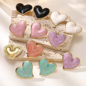 Exquisite Marble Texture Heart Fashion Pendant Earring Stainless Steel Trendy Party Jewelry Gift