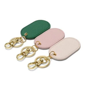 Exquisite PU Leather Oval Pendant Charms Promotional Oblong Keychain Metal Key Holder Pendants for Cars & Keys