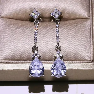 Exquisite Pear Shaped Dazzling 3A Zircon Long Hanging Earrings for Women Fashion Party Silver Plated Pendant Earrings