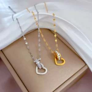 Exquisite Stainless Steel Necklaces With Zirconia for Women Love Heart Circle Pendant Necklace Jewelry Accessories