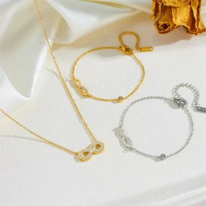 Exquisite Stainless Steel Thin Chain Necklace Geometric Fashion Figure 8 Necklaces Trendy Diamond Jewelry