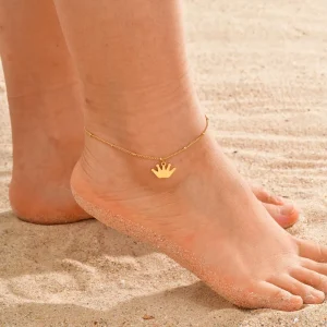 Exquisite Tarnish Free Gold Color Crown Charm Anklets Stainless Steel Anklets for Women