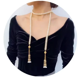 Exquisite Unique Scarf Design Long Chain 925 Sterling Silver Natural Pearl Vintage Retro Neck Ornaments Necklace
