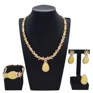 Exquisite Woman Gold Jewelry Sets Silver Diamond Drop Necklace Jewelry Set Bridal Costume Accessories HC23227