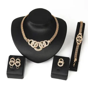 Extravagant Women Costume Jewelry Set Gold Plated Snake Chains Choker Cluster Rhinestone Necklace