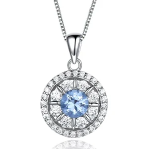 Eye Circle Necklace Thin Necklace Chain for Girl Gift Fine Jewelry 925 Sterling Silver Nano Sky Blue Women’s Box Chain Topaz