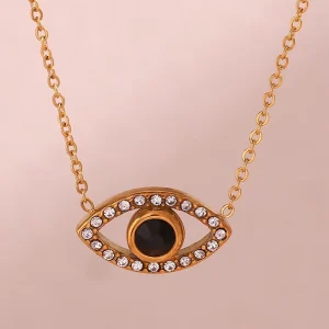 Eye Necklace Classical Zircon With Diamond Link Chain 316l Stainless Steel Jewelry 18k Pvd Gold Necklace Rhinestone Necklace