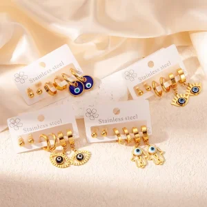 Eyelash Heart Eye Pendant Earrings Set 18K Gold Plated Stainless Steel 3 Set Jewelry Earrings for Women