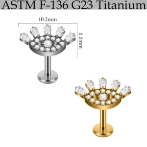 F136 G23 Titanium Alloy Geometric Trapezoid Zircon Mini Palm Internal Thread Flat Bar Ear Lip Stud Fashion Piercing Jewelry