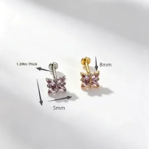 F136 G23 Titanium Exquisite Sparkly 8-point Star Marquise Zircon Push-in Flat Bar Ear Lip Stud Fashion Piercing Jewelry