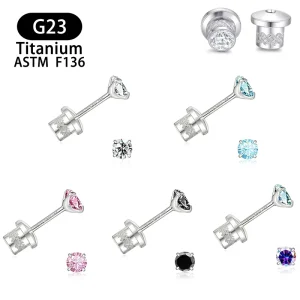 F136 G23 Titanium Prong Set Zircon With Bottom Round Zircon Exquisite Pattern Base Earring Lip Stud Fashion Piercing Jewelry