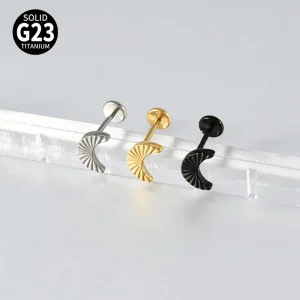 F136 G23 Titanium Straight Bar Moon Lip Stud 3D Striped Conch & Helix Piercing Push-in Ear Stud Fashion Piercing Jewelry