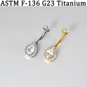 F136 G23 Titanium Water Drop Zircon Internally Threaded Curved Bar Belly Ring Piercing Jewelry