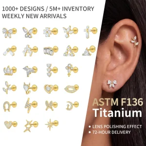 F136 Implant Grade Titanium Internally Threaded Labret Helix Tragus Lip Earrings Piercing Fine Body Piercing Jewelry