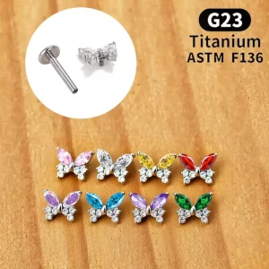 F136 Pure Titanium Butterfly Zircon Earrings G23 Piercing Jewelry