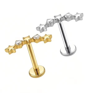 F136 Titanium 24K Gold Plated Children’s Gift Body Piercing 16G Internal Thread Labret Pendant Lobe Ear Ring Helix